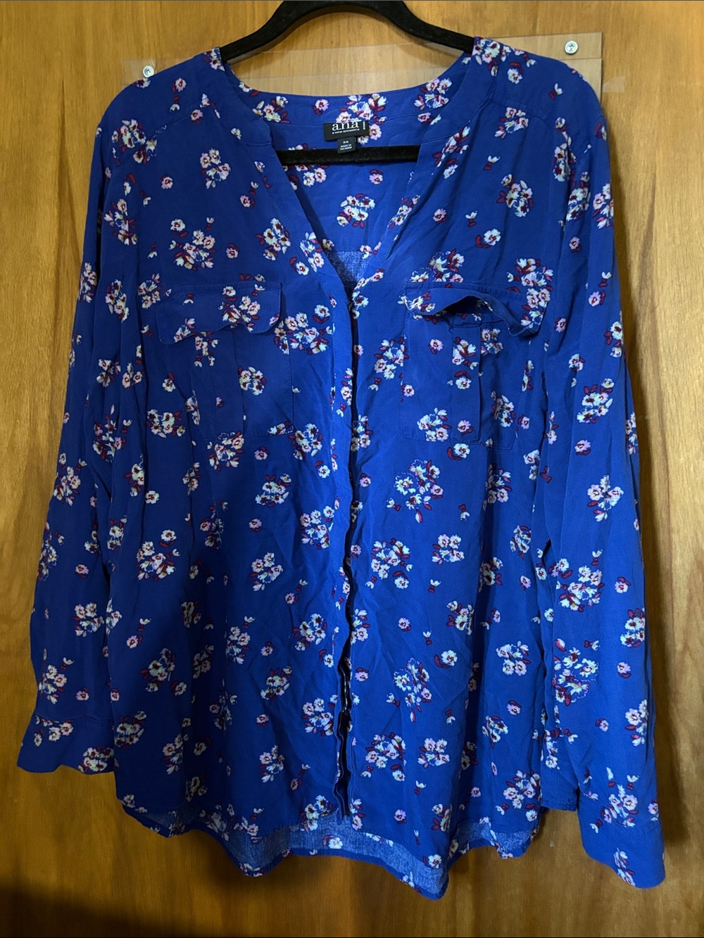 a.n.a A New Approach Royal Blue Long Sleeve Floral Button Blouse